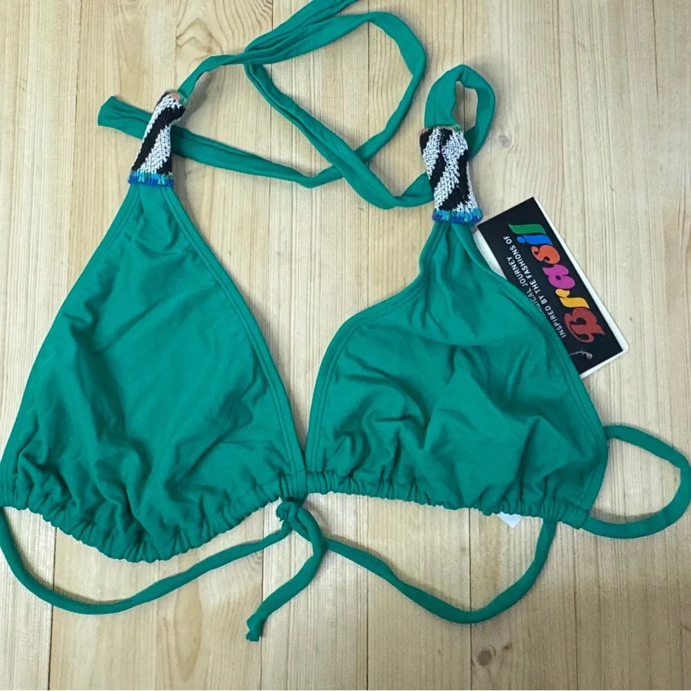 Cecilia Prado Green Zebra Trim Bikini Set Tie Side Swimwear NWT Med/Large